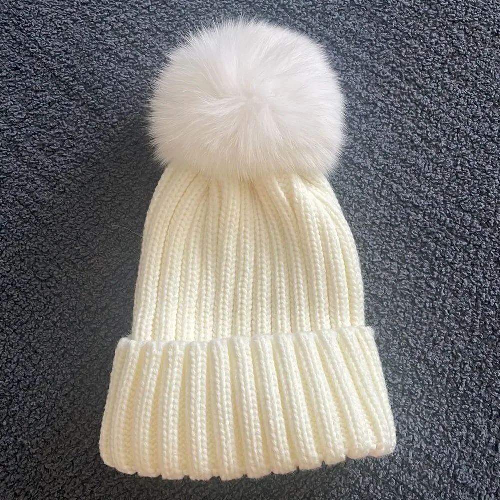 White  Pom Pom beanie